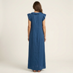 Marisol - Vestido largo de lino con cuello en V y volantes - vista 17