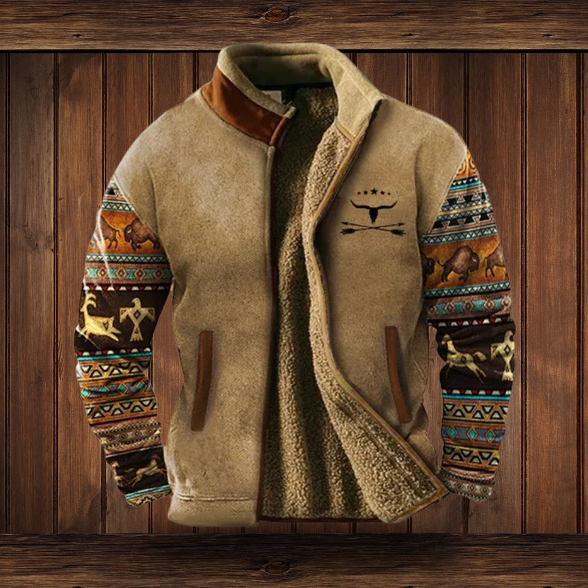 Wyatt™ | Cazadora polar con forro sherpa y estampado étnico
