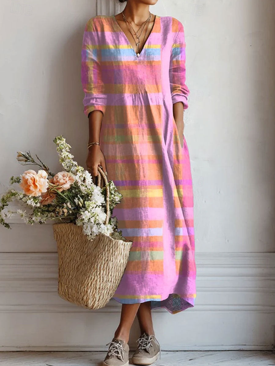 Sophie™ | Vestido midi boho de lino estampado con escote en V