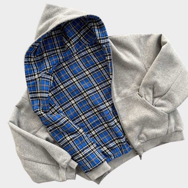 Adam™ | Sudadera reversible con capucha y estampado de cuadros oversize