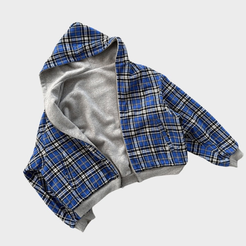 Adam™ | Sudadera reversible con capucha y estampado de cuadros oversize