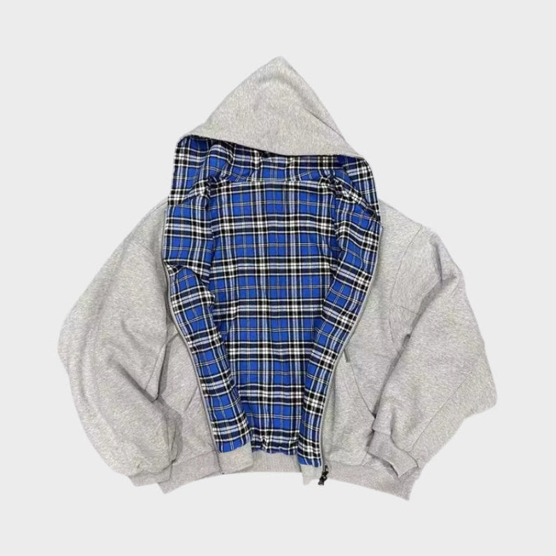 Adam™ | Sudadera reversible con capucha y estampado de cuadros oversize