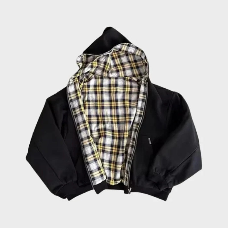 Adam™ | Sudadera reversible con capucha y estampado de cuadros oversize