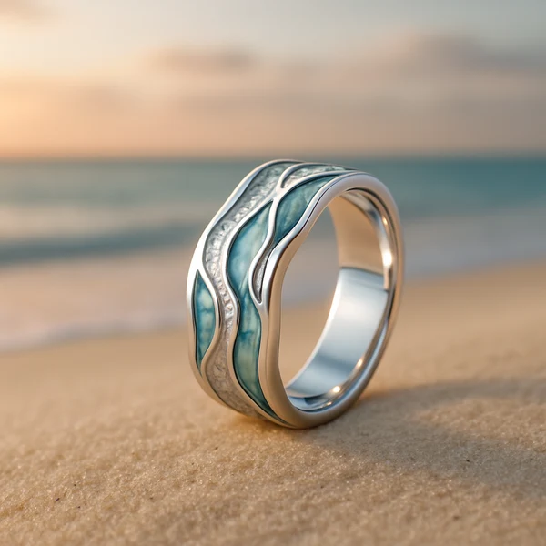 Anillo Ondas Turquesa en Plata