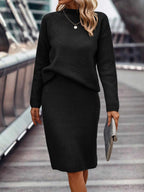 Claire™ | Conjunto de punto: jersey de cuello alto y falda midi