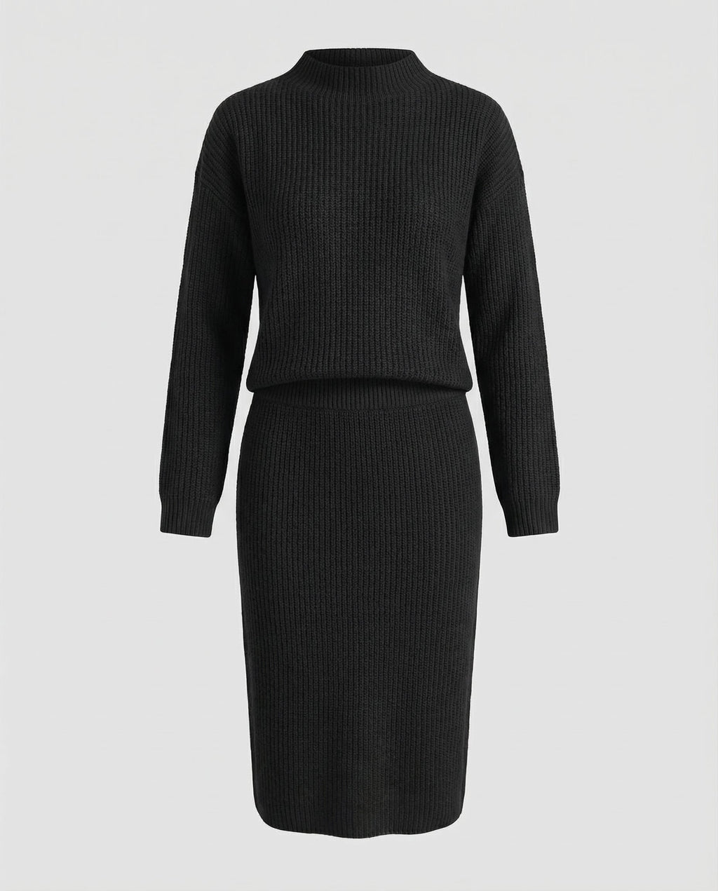 Claire™ | Conjunto de punto: jersey de cuello alto y falda midi
