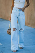 Norah™ | Vaqueros wide leg rotos de mujer de cintura alta