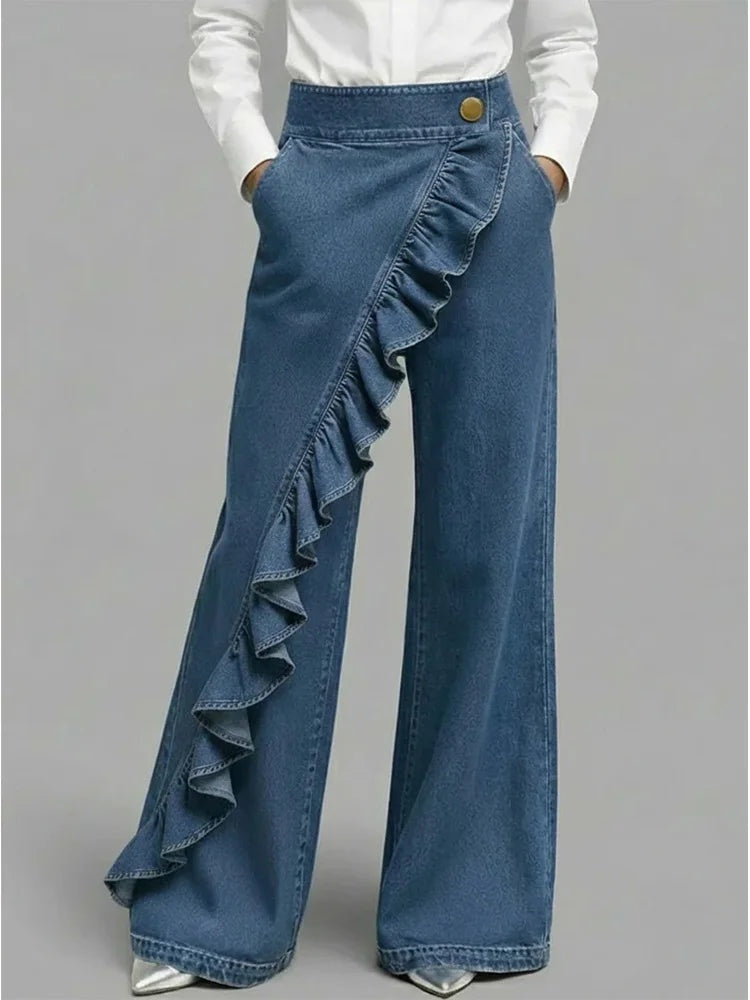 Isla™ | Vaqueros wide leg de tiro alto con volantes