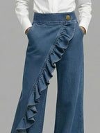 Isla™ | Vaqueros wide leg de tiro alto con volantes