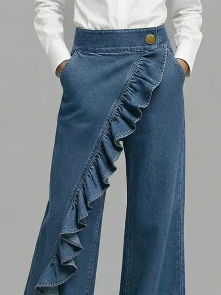 Isla™ | Vaqueros wide leg de tiro alto con volantes