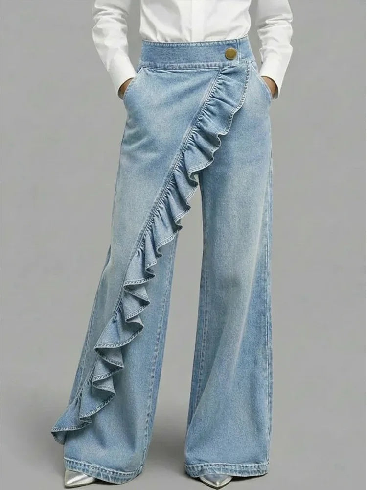Isla™ | Vaqueros wide leg de tiro alto con volantes