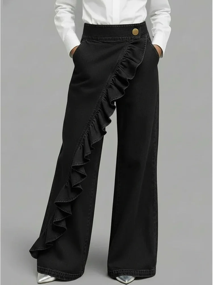 Isla™ | Vaqueros wide leg de tiro alto con volantes