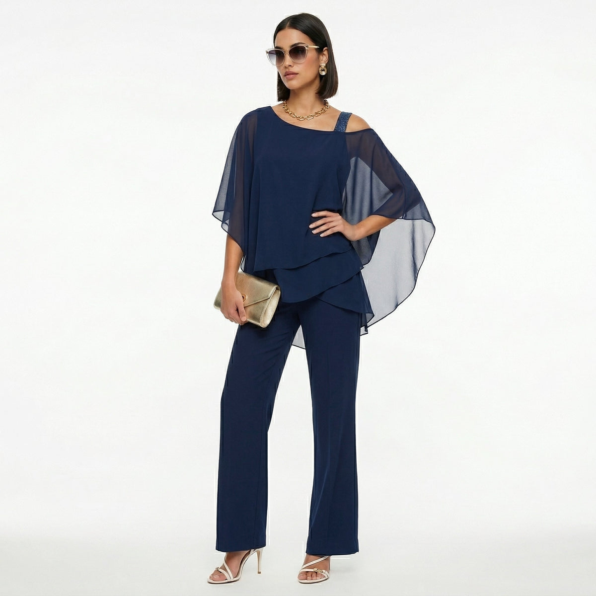 Sadie™ | Conjunto elegante de gasa con escote asimétrico