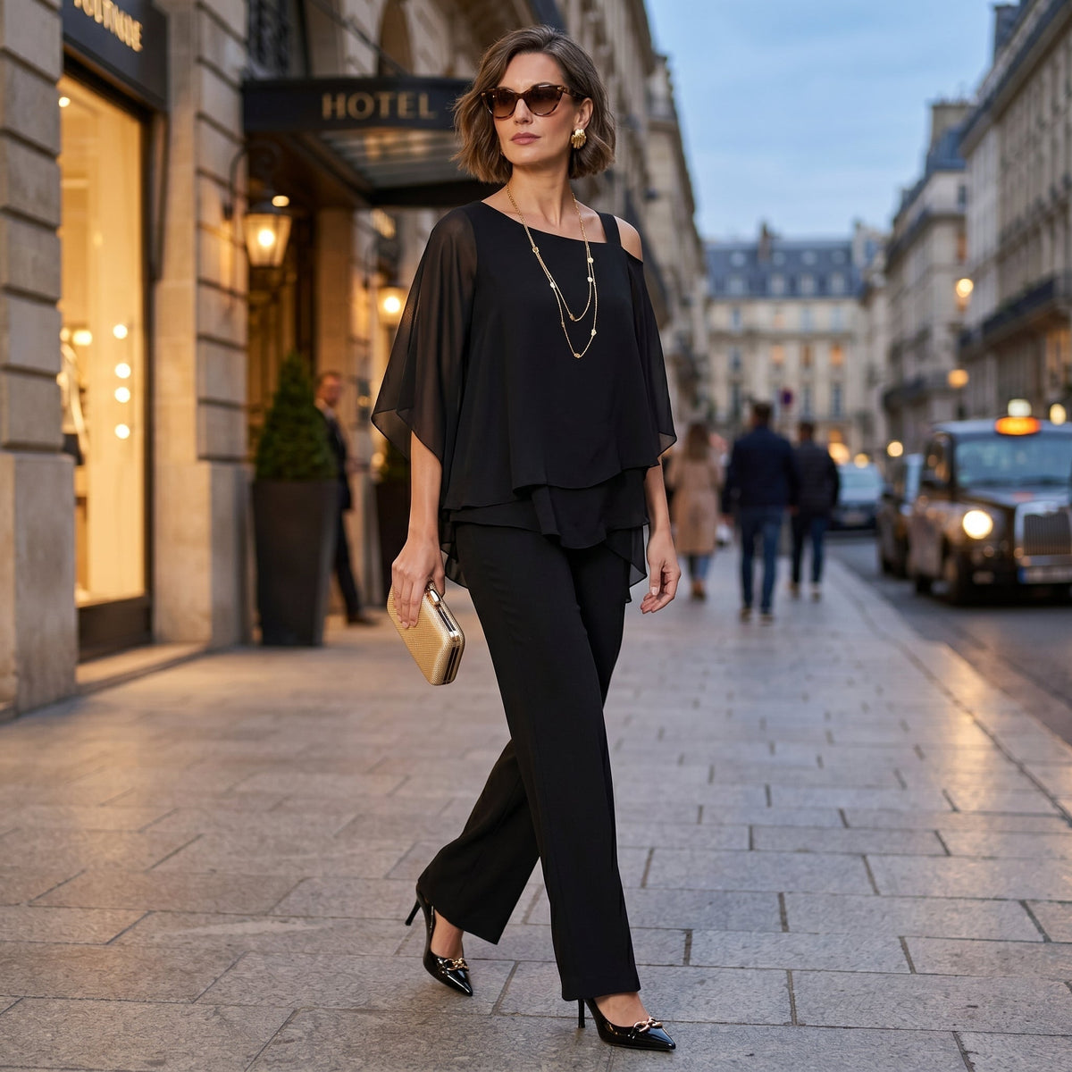 Sadie™ | Conjunto elegante de gasa con escote asimétrico