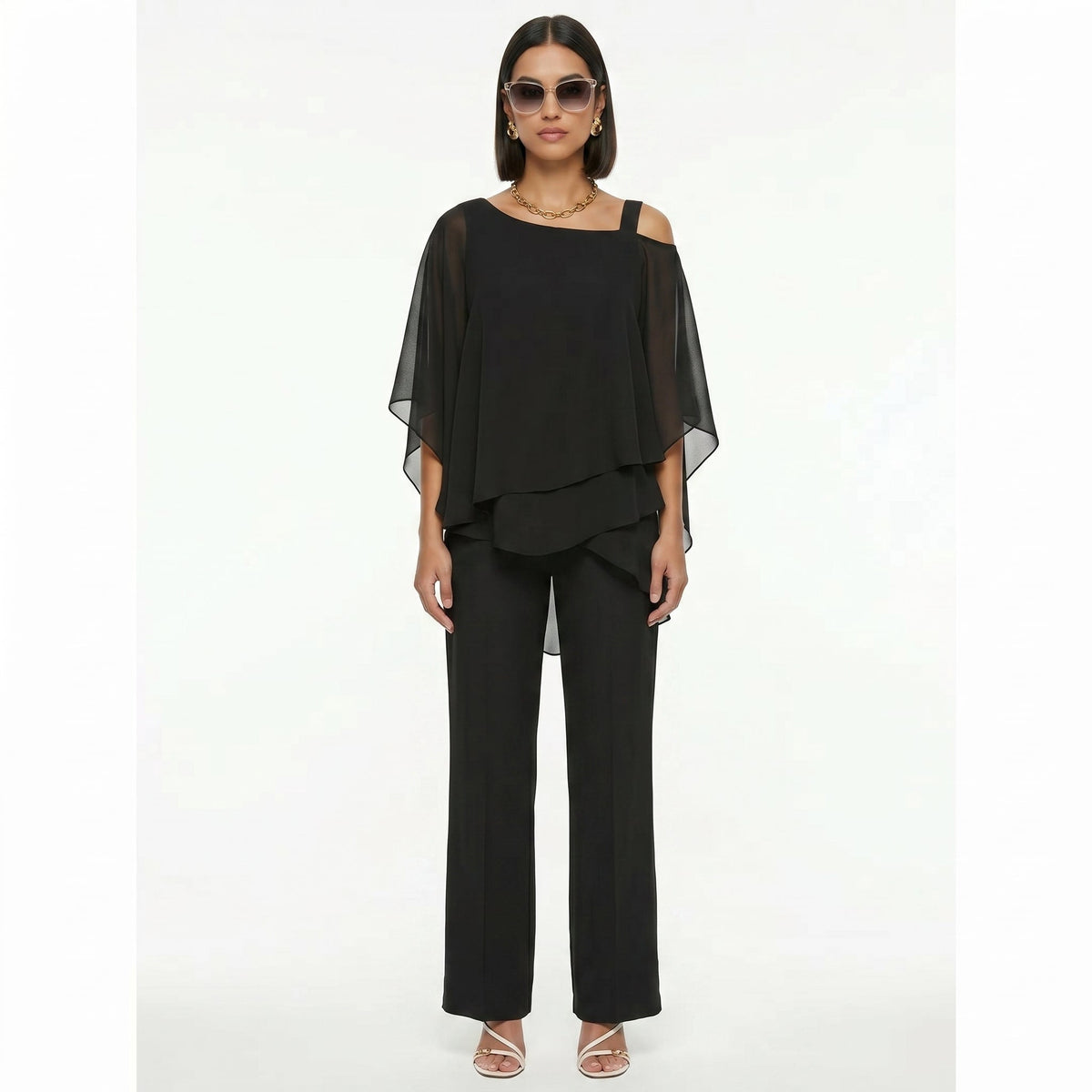 Sadie™ | Conjunto elegante de gasa con escote asimétrico
