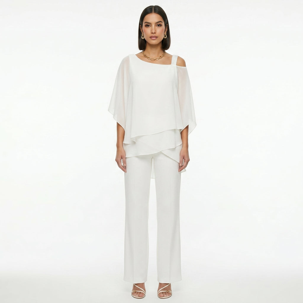 Sadie™ | Conjunto elegante de gasa con escote asimétrico