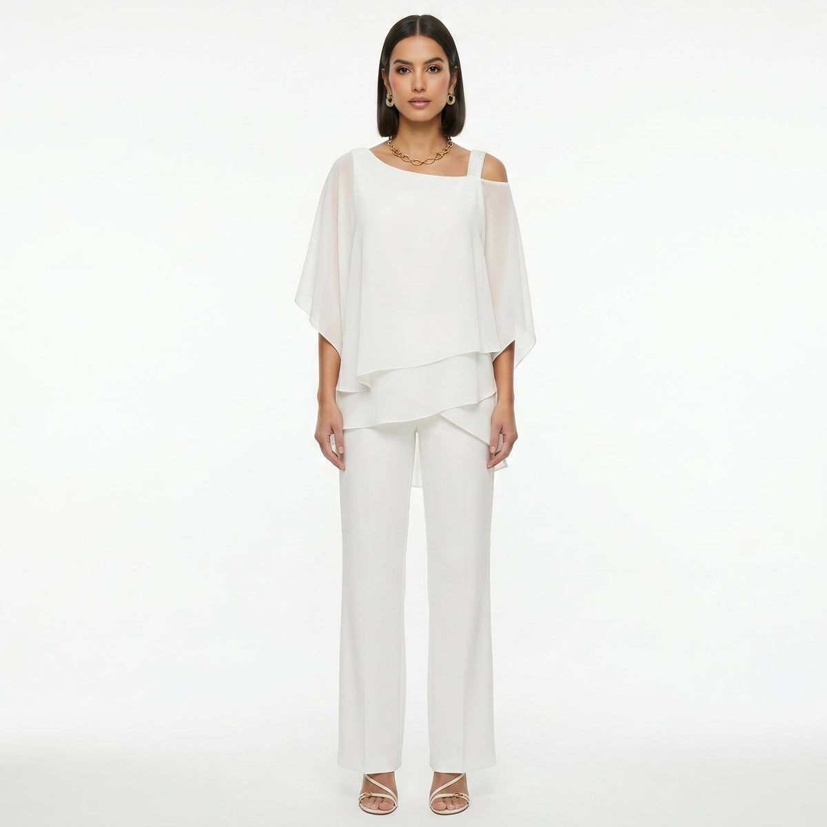 Sadie™ | Conjunto elegante de gasa con escote asimétrico