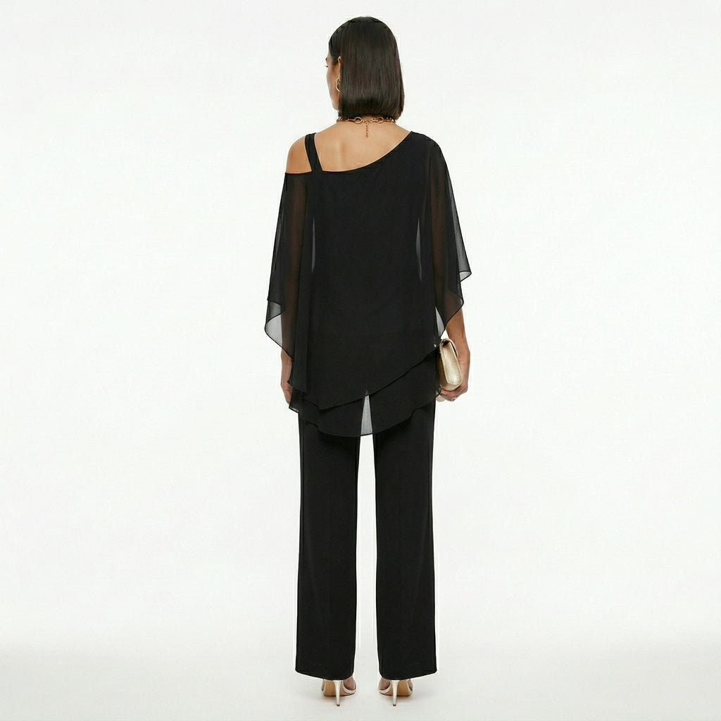 Sadie™ | Conjunto elegante de gasa con escote asimétrico