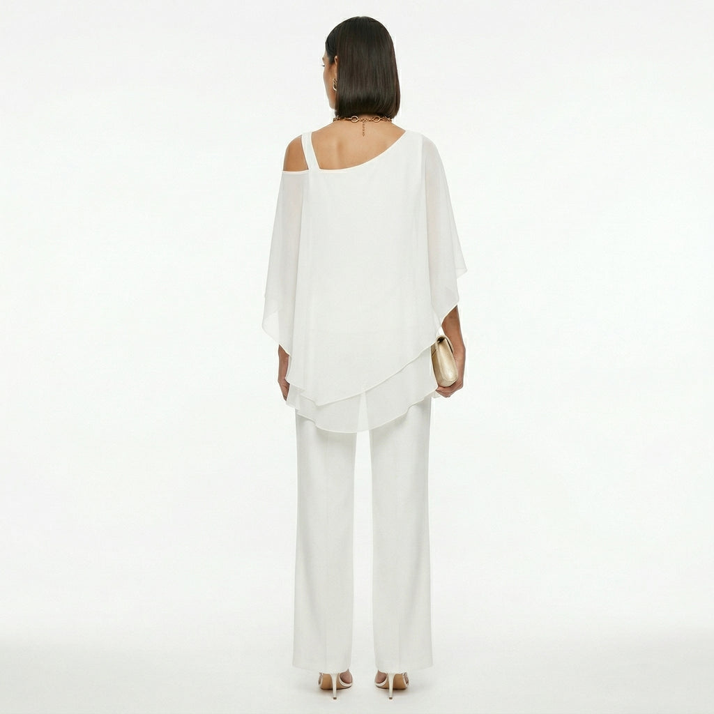 Sadie™ | Conjunto elegante de gasa con escote asimétrico