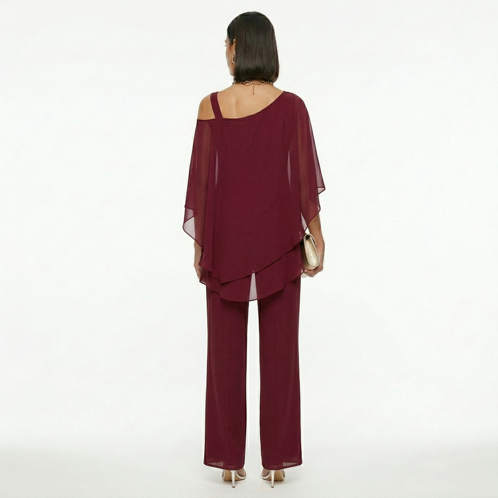 Sadie™ | Conjunto elegante de gasa con escote asimétrico