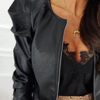 Diana™ | Cazadora biker de polipiel con mangas abullonadas