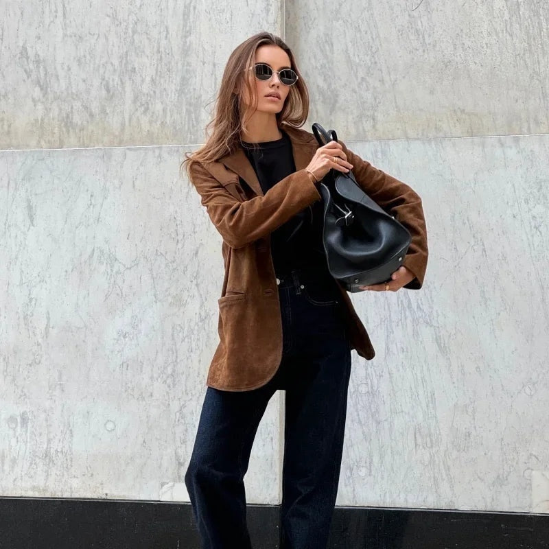 Piper™ | Chaqueta de ante de mujer con solapa y corte recto