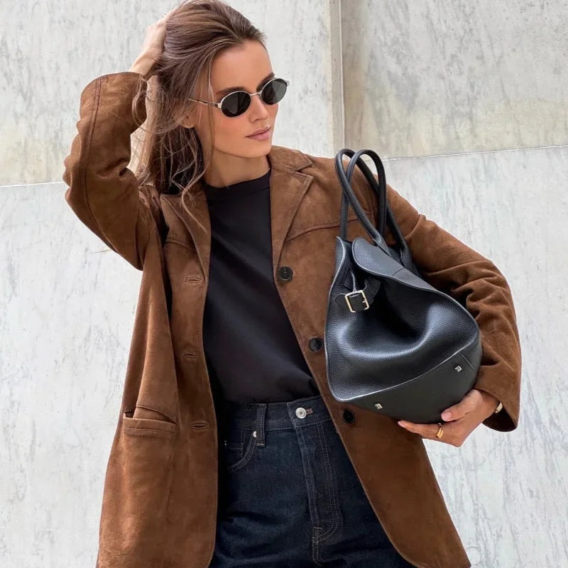 Piper™ | Chaqueta de ante de mujer con solapa y corte recto