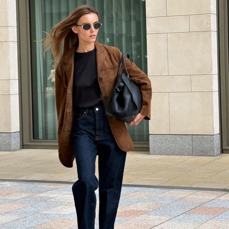 Piper™ | Chaqueta de ante de mujer con solapa y corte recto