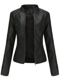 Mabel™ | Chaqueta motera de piel sintética con cuello mao