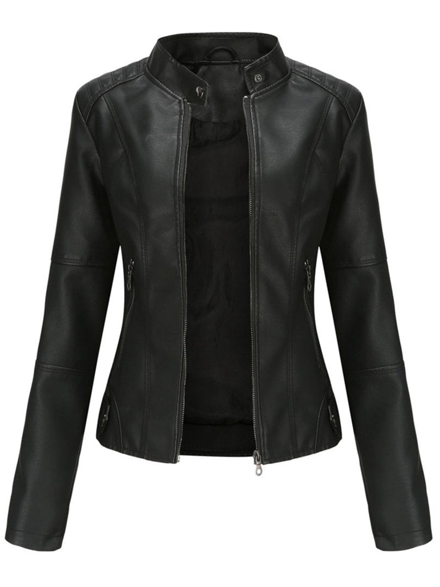 Mabel™ | Chaqueta motera de piel sintética con cuello mao