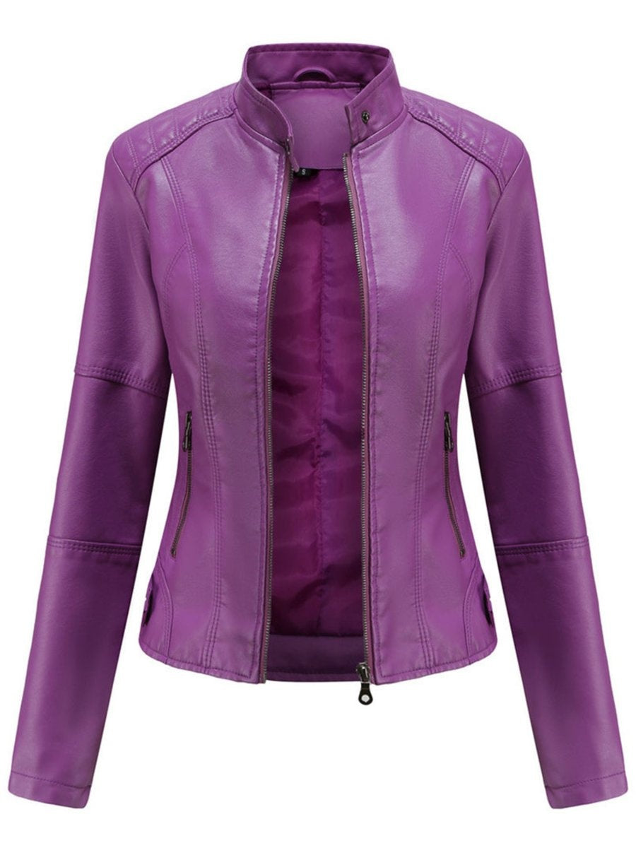Mabel™ | Chaqueta motera de piel sintética con cuello mao