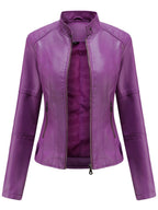 Mabel™ | Chaqueta motera de piel sintética con cuello mao