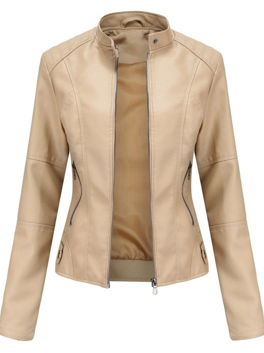 Mabel™ | Chaqueta motera de piel sintética con cuello mao