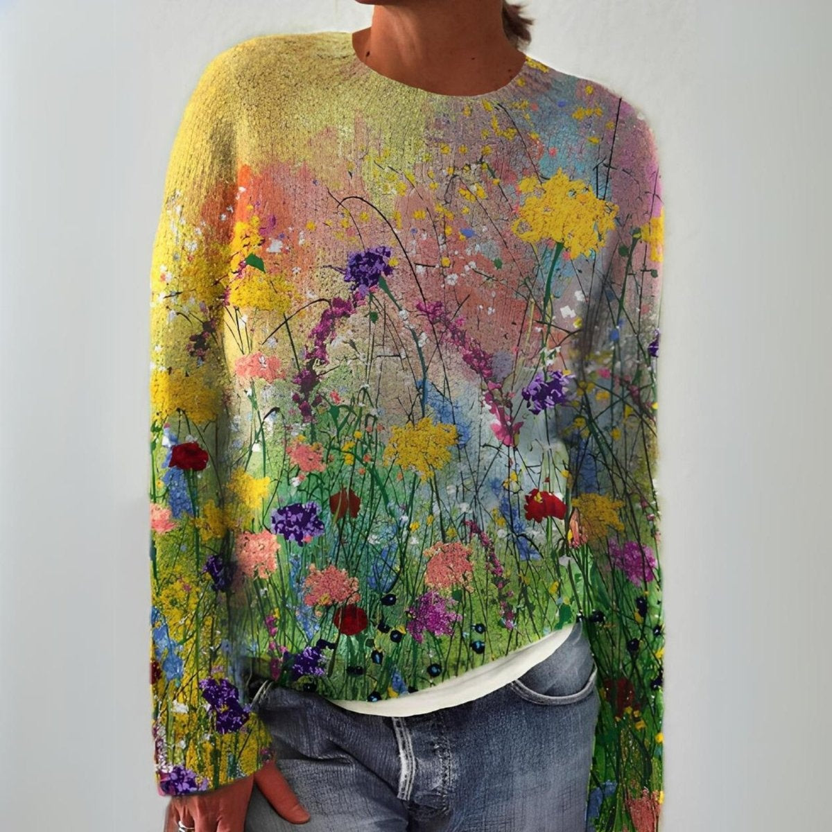 Charlotte™ | Jersey fino con estampado floral y cuello redondo