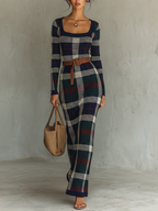 Erin™ | Vestido largo de punto con cuello cuadrado y cinturón