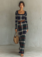 Erin™ | Vestido largo de punto con cuello cuadrado y cinturón