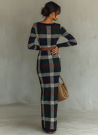 Erin™ | Vestido largo de punto con cuello cuadrado y cinturón
