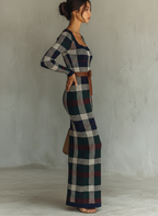 Erin™ | Vestido largo de punto con cuello cuadrado y cinturón