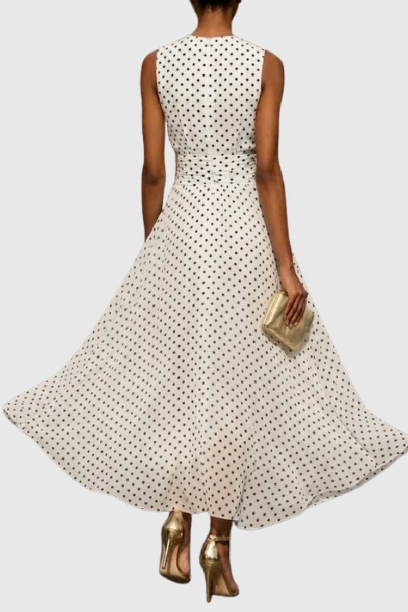 Molly™ | Vestido largo sin mangas de lunares con volante