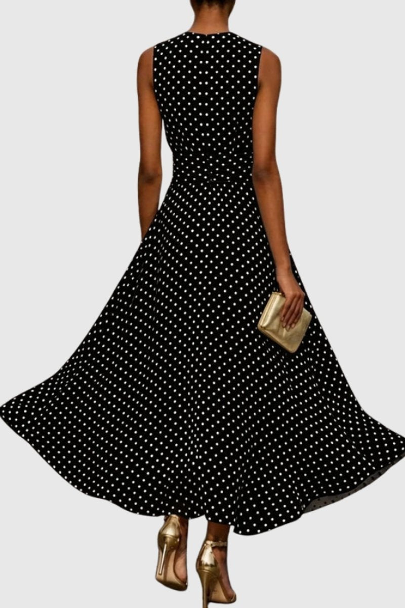 Molly™ | Vestido largo sin mangas de lunares con volante