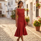 Lillian™ | Vestido midi de cóctel con volantes sin mangas