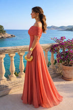 Quinn™ | Vestido largo palabra de honor con hombros descubiertos