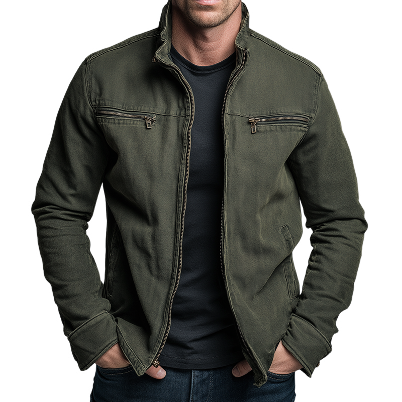 Emmett™ | Cazadora militar de algodón con cuello alzado y multibolsillos