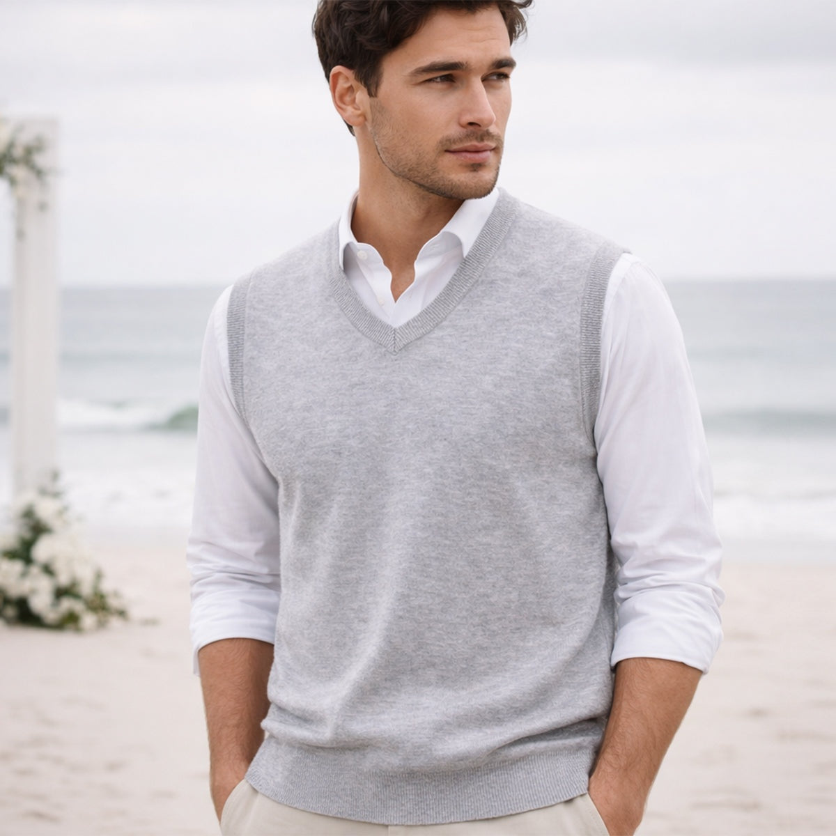 Brett™ | Chaleco de punto clásico de hombre con cuello pico