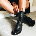 Michelle™ | Botas planas de piel con cordones y caña media