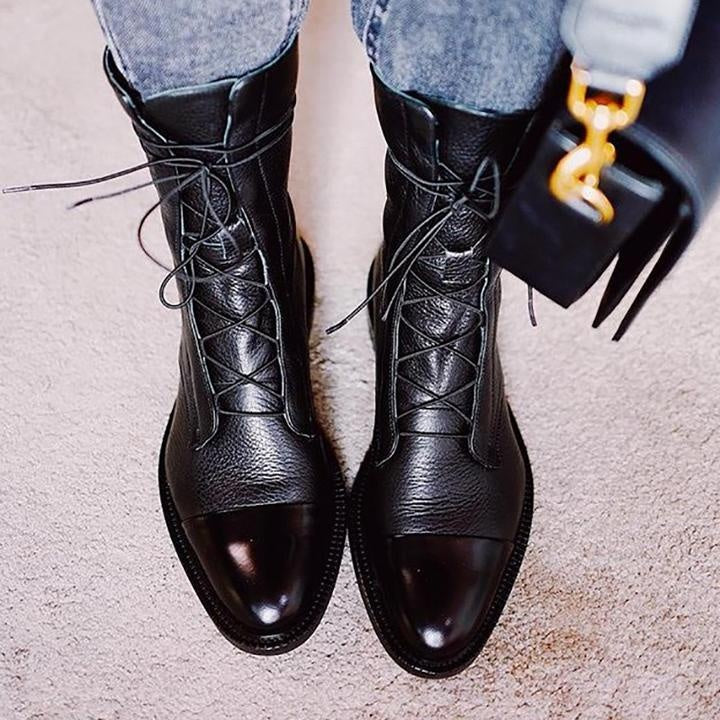 Michelle™ | Botas planas de piel con cordones y caña media