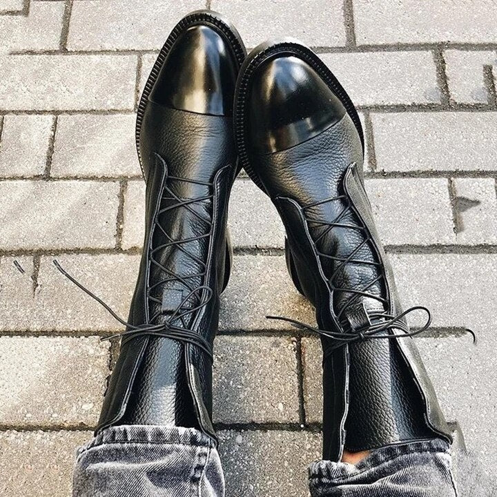 Michelle™ | Botas planas de piel con cordones y caña media