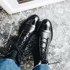 Michelle™ | Botas planas de piel con cordones y caña media