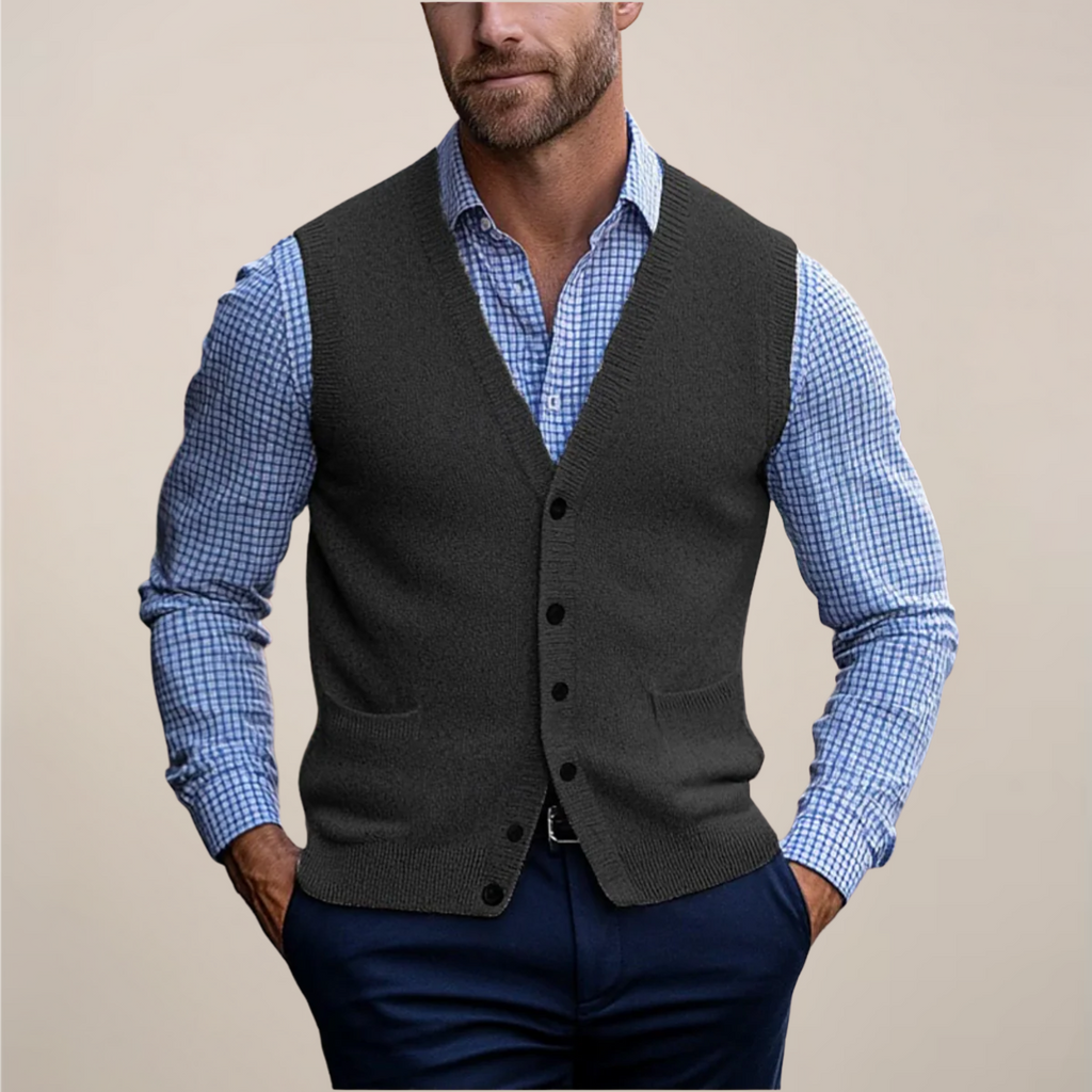 Trevor™ | Chaleco de punto con botones, cuello en V y bolsillos