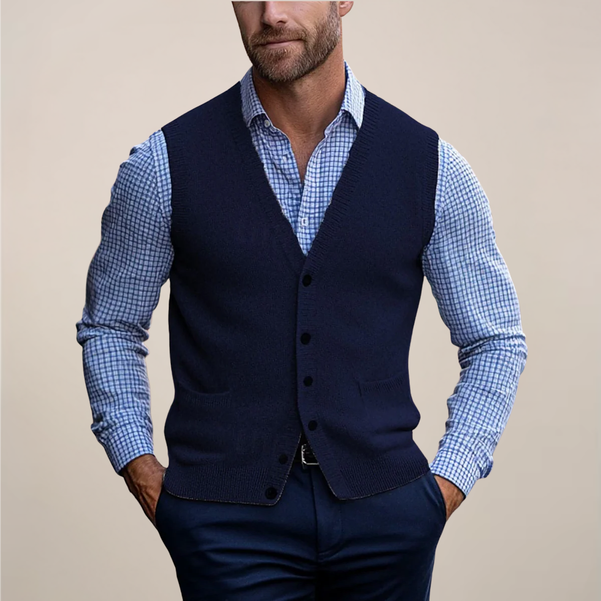 Trevor™ | Chaleco de punto con botones, cuello en V y bolsillos